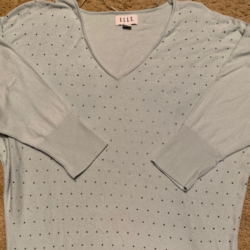 Women’s Elle mint green embellished v-neck sweater